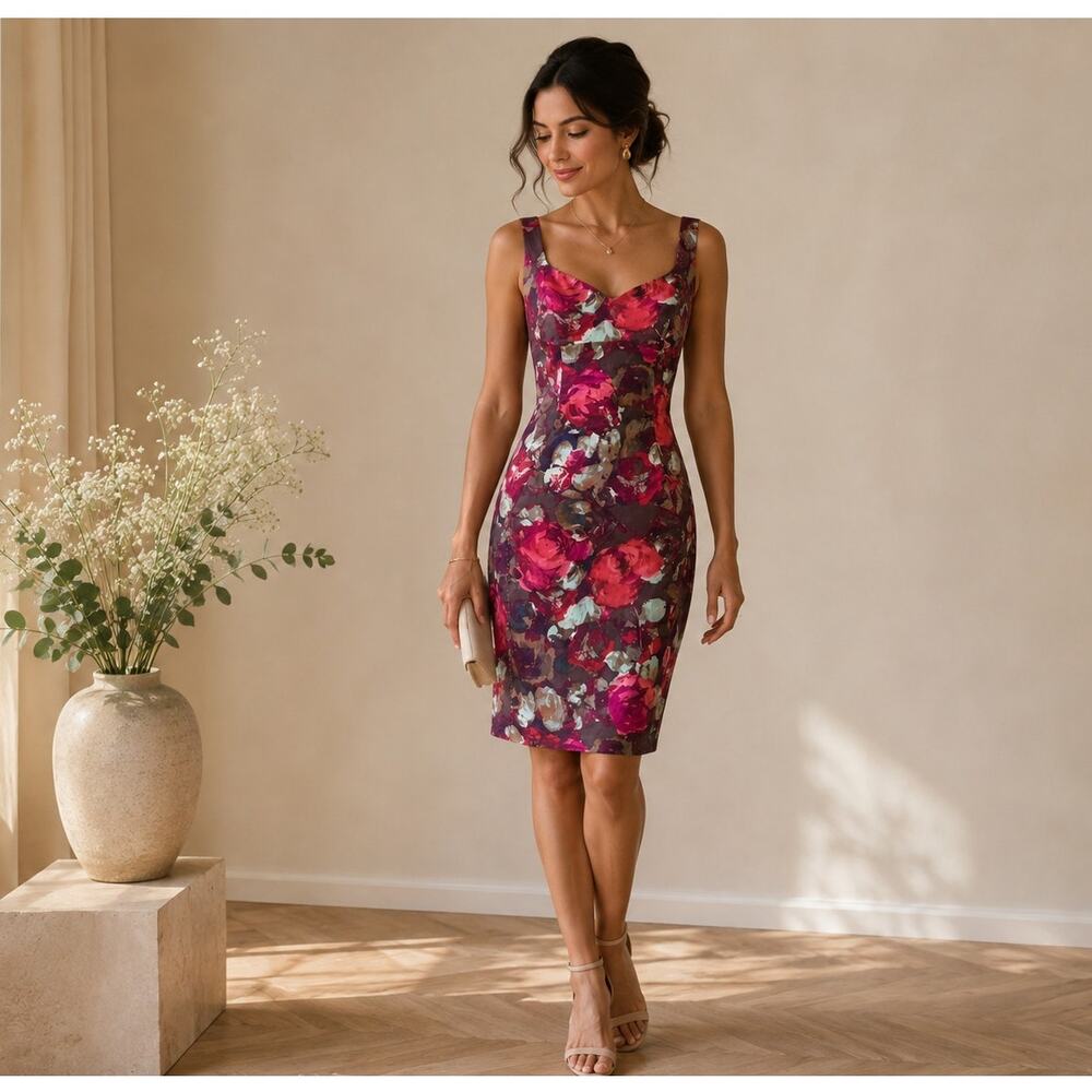 Black Halo Heston Floral Strap Sheath Dress size 8